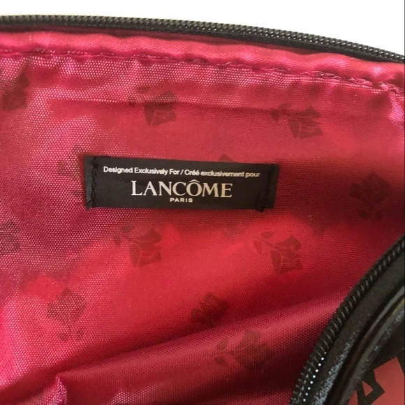 5/$25 LANCÔME Makeup Bag Zip Bead Pull Closure Black Red  Roses 6.5”x9.5” - Picture 5 of 6